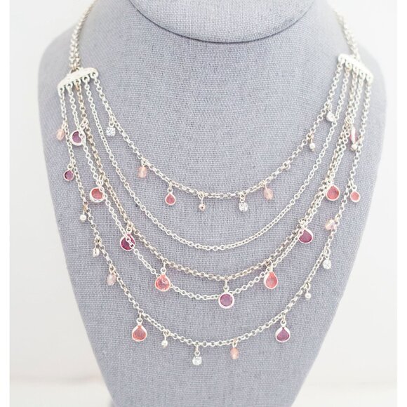 Vintage Delicate Layered Silver Bib Necklace 18 Inch by Avon - T3 - Picture 2 of 3